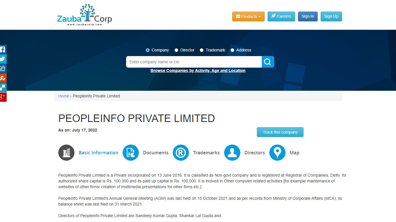 PEOPLEINFO PRIVATE LIMITED - Zauba Corp